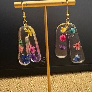 Floral Resin Earrings with Gold Accents